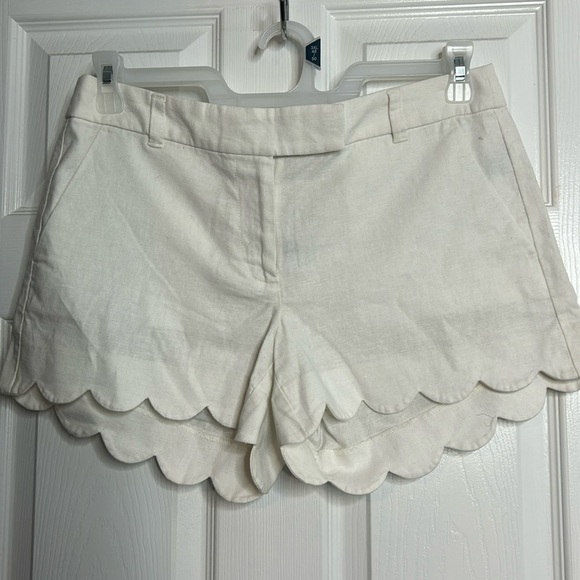 J Crew White Scallop Shorts Summer Pockets - Picture 1 of 3